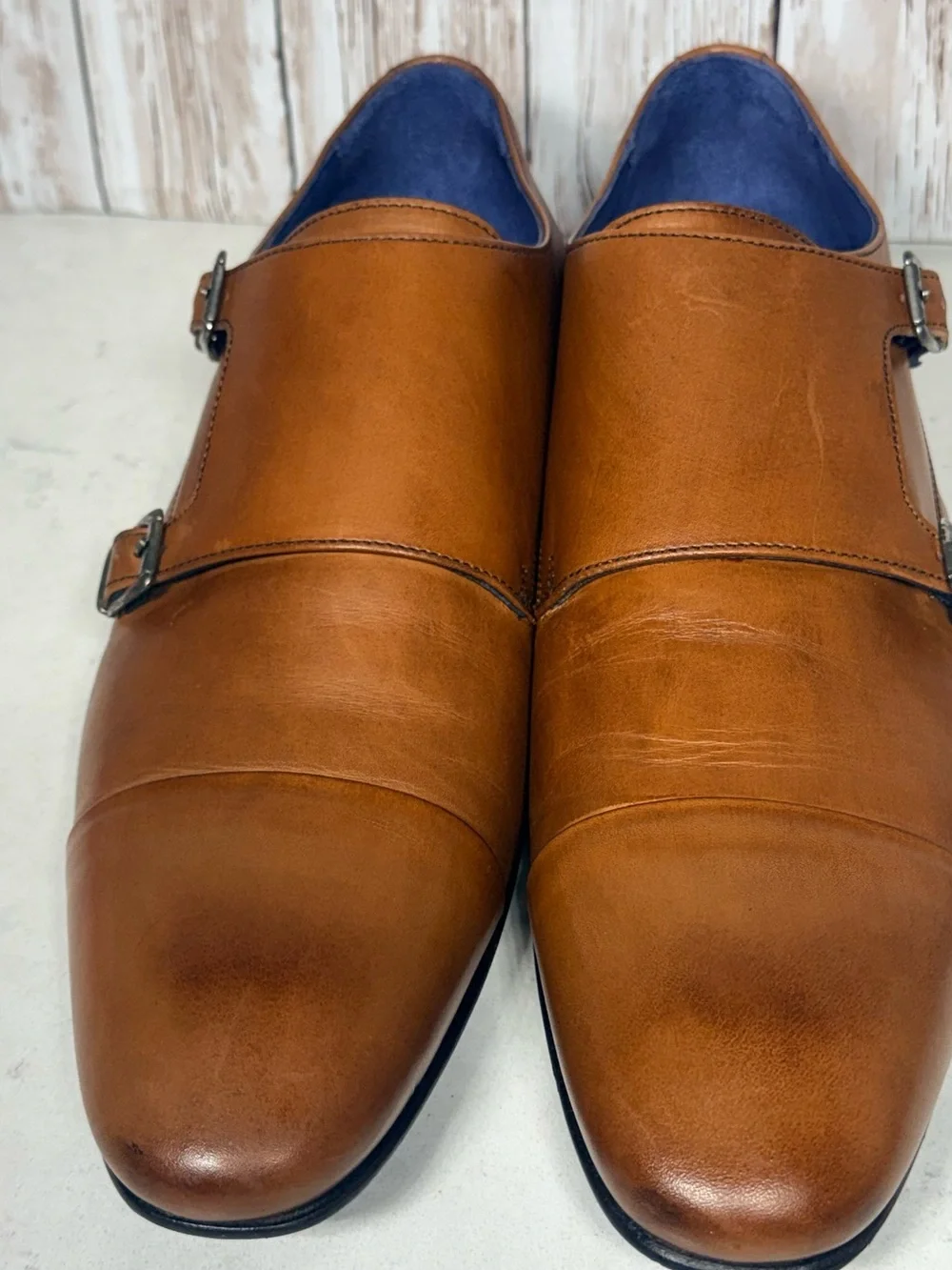 Saks Fifth Avenue Tan Leather Double Monk Strap Oxfords